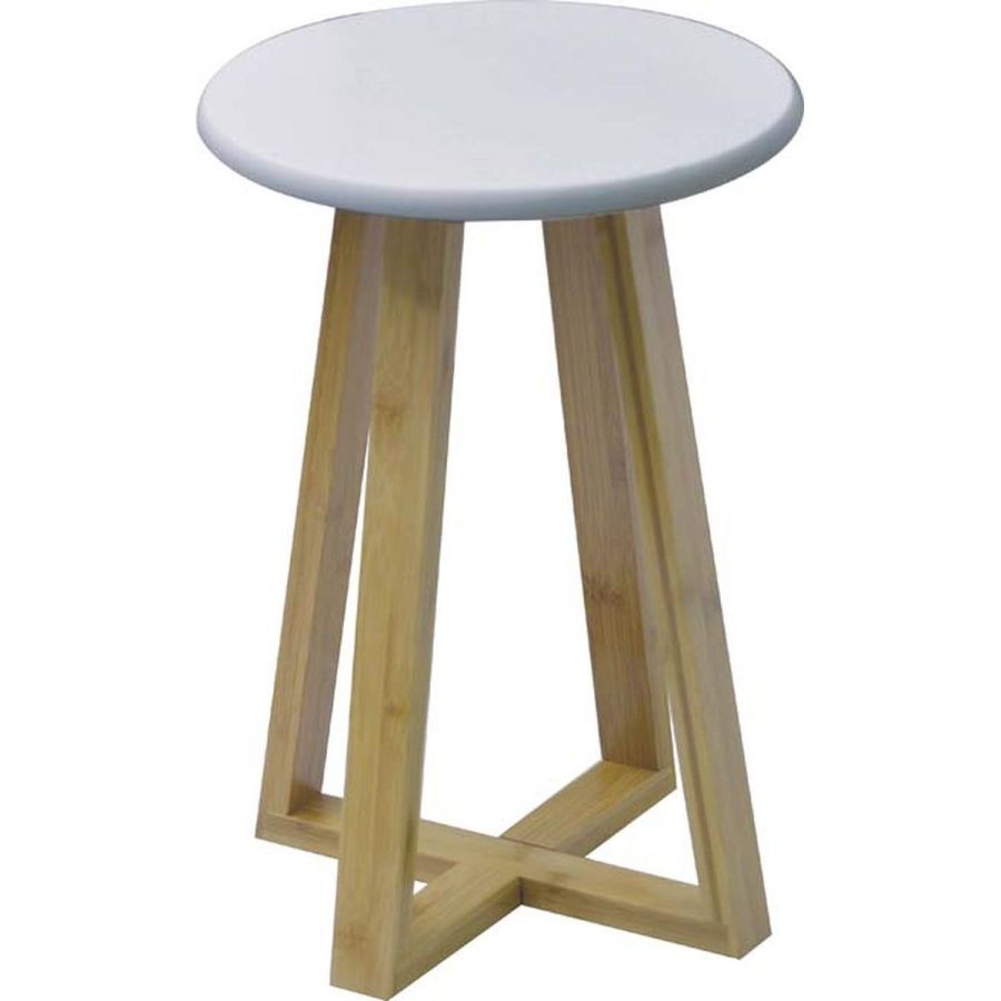 Σκαμπώ με Πόδια Bamboo Καφέ/Λευκό 31x31x42.5cm MRShome DS-2676000