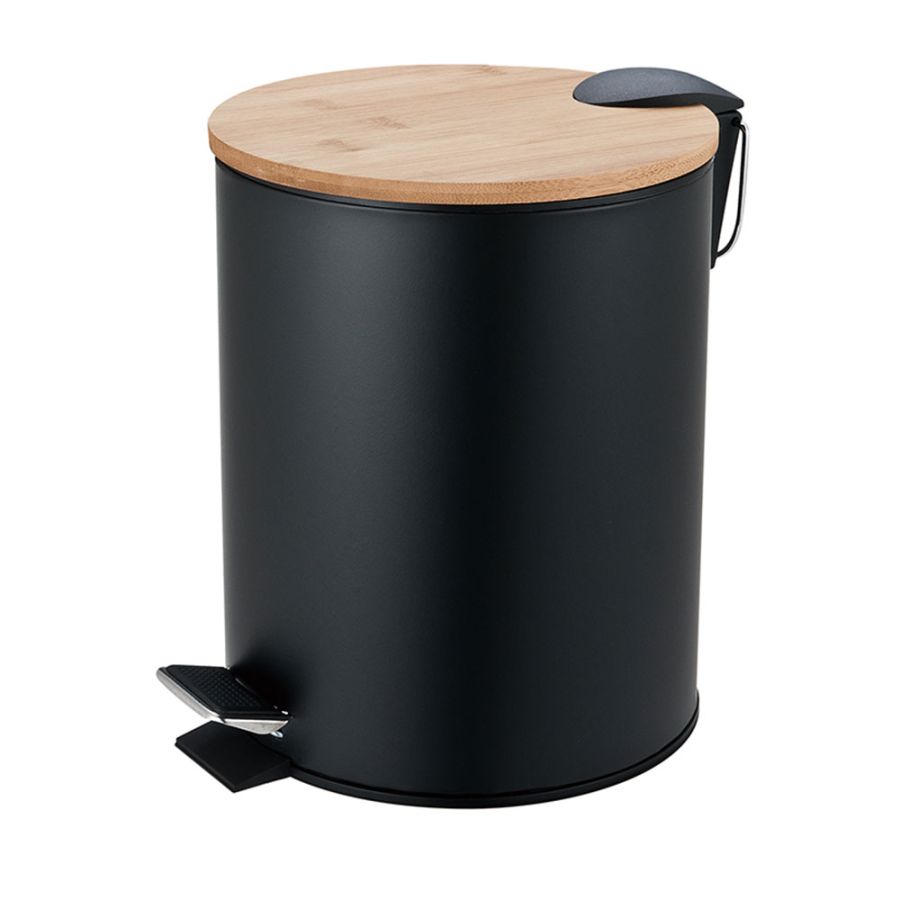 Κάδος Απορριμμάτων Οβάλ 5L Soft Close Μεταλλικός Μαύρος με Μπαμπού Καπάκι MRShome DS-8938B06