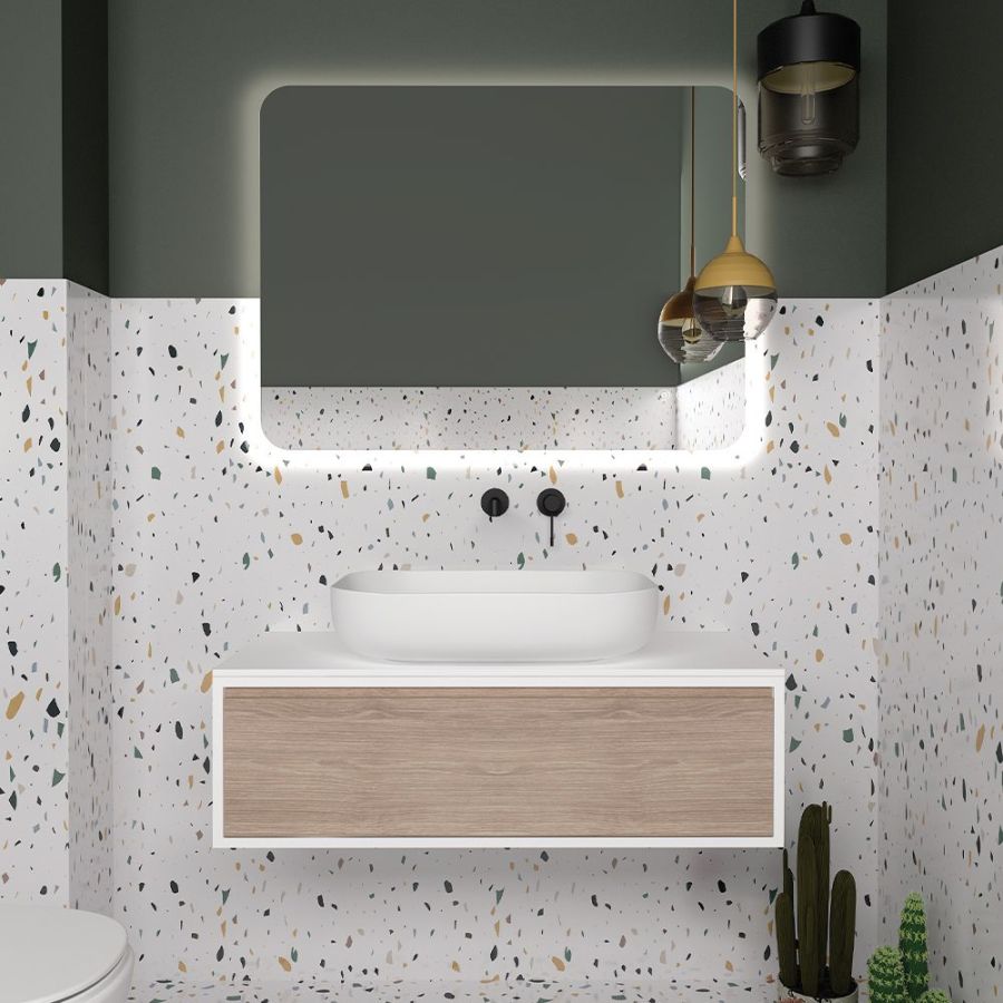 Orabella Drawer 80 - Κρεμαστό Έπιπλο Μπάνιου με λευκή ματ επικάλυψη και βάση με συρτάρι από MDF super matt δικής σας επιλογής (χωρίς καθρέπτη και νιπτήρα) F70204-70202,W-80