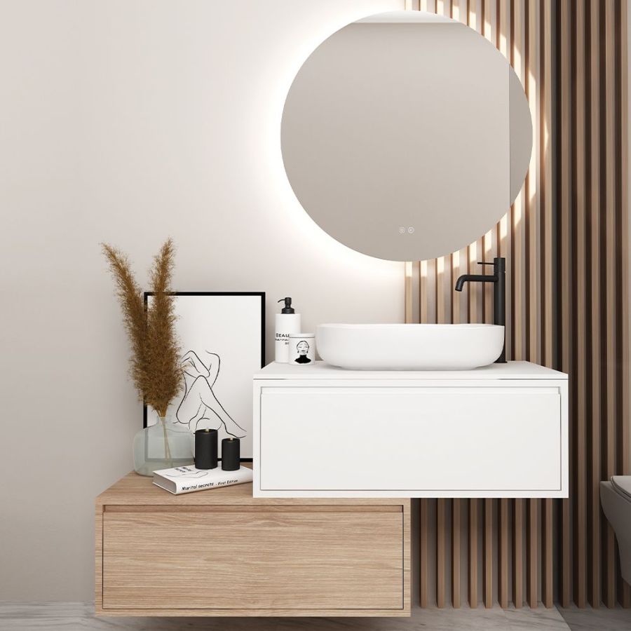 Orabella Drawer asymmetrical 100 - Κρεμαστό Έπιπλο Μπάνιου με μαύρη ματ επικάλυψη και βάση από μαύρο MDF super matt με συρτάρι από μελαμίνη δικής σας επιλογής (χωρίς καθρέπτη και νιπτήρα) F70216-70217,W-100