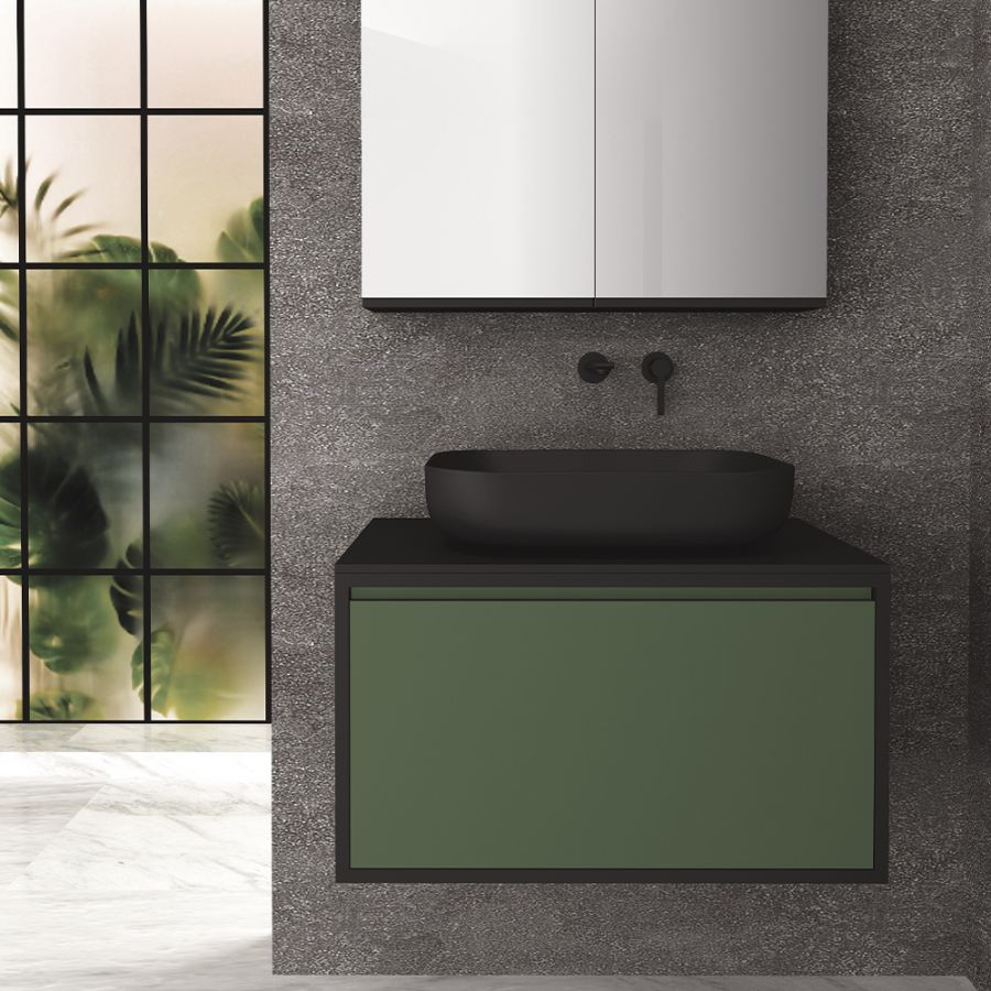 Orabella Drawer 80 deep - Κρεμαστό Έπιπλο Μπάνιου με λευκή ματ επικάλυψηκαι και βάση με συρτάρι από μελαμίνη δικής σας επιλογής σε αποχρώσεις ξύλου (χωρίς καθρέπτη και νιπτήρα) F70228-70228,W-80