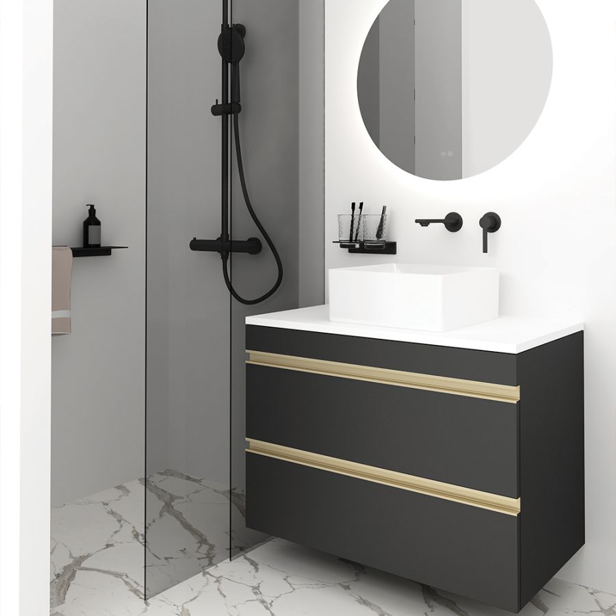 Orabella Vision 60 - Κρεμαστό Έπιπλο Μπάνιου με λευκή ματ επικάλυψη και βάση με συρτάρια από MDF super matt δικής σας επιλογής (χωρίς καθρέπτη και νιπτήρα) F70238-70238,W-60