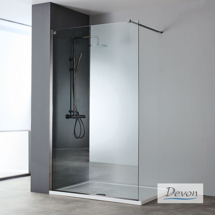 Διαχωριστικό κρύσταλλο ντουζιέρας IWIS Walk-in 90 h.220 ρυθμιζόμενo από 86 έως 88εκ., Devon Clean Glass Inox AISI304 Black Brushed IWH90C-411
