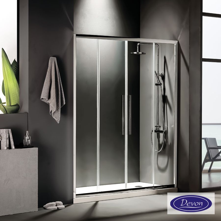 Συρόμενη διπλή πόρτα καμπίνας ντουζιέρας Flow 180 ύψους 195εκ.  ρυθμιζόμενη από 177 έως 181εκ. Devon Clean Glass Chrome SL2F180C-100