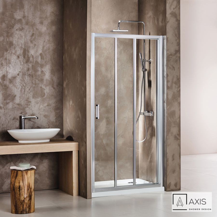 Συρόμενη τριπλή πόρτα καμπίνας ντουζιέρας AXIS 120 ύψους 185εκ.  ρυθμιζόμενη από 117 έως 121εκ. Clean Glass Chrome SL3X120C-100