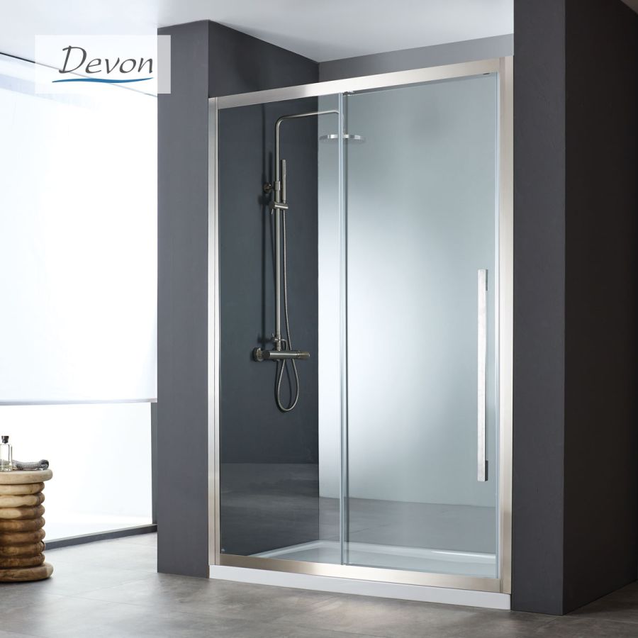 Συρόμενη πόρτα καμπίνας ντουζιέρας Noxx 100 ύψους 200εκ.  ρυθμιζόμενη από 97 έως 99εκ. Devon Clean Glass AISI304 Inox SLN100C-111