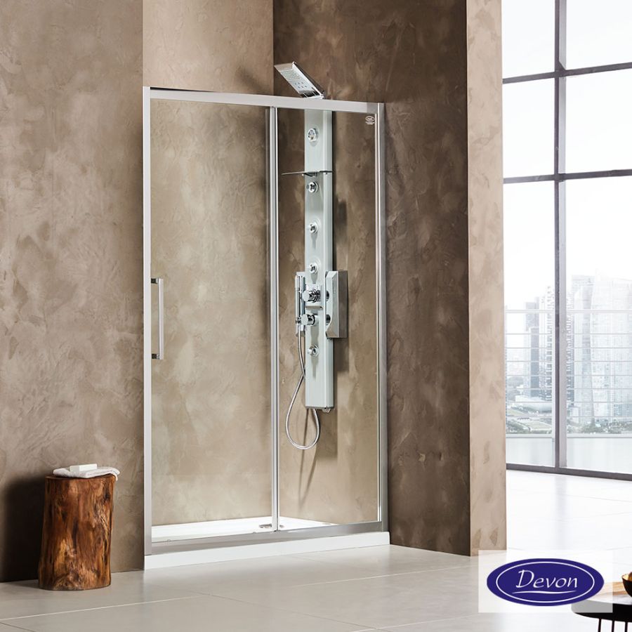 Συρόμενη πόρτα καμπίνας ντουζιέρας Primus Plus 110 ύψους 195εκ.  ρυθμιζόμενη από 107 έως 111εκ. Devon Clean Glass Chrome SLT110C-100