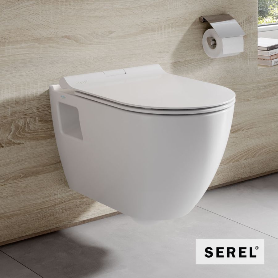 Λεκάνη Κρεμαστή SMART26/52 Rimless με κάλυμμα Slim Soft Close 9001SC, Serel White SM2600SC-300