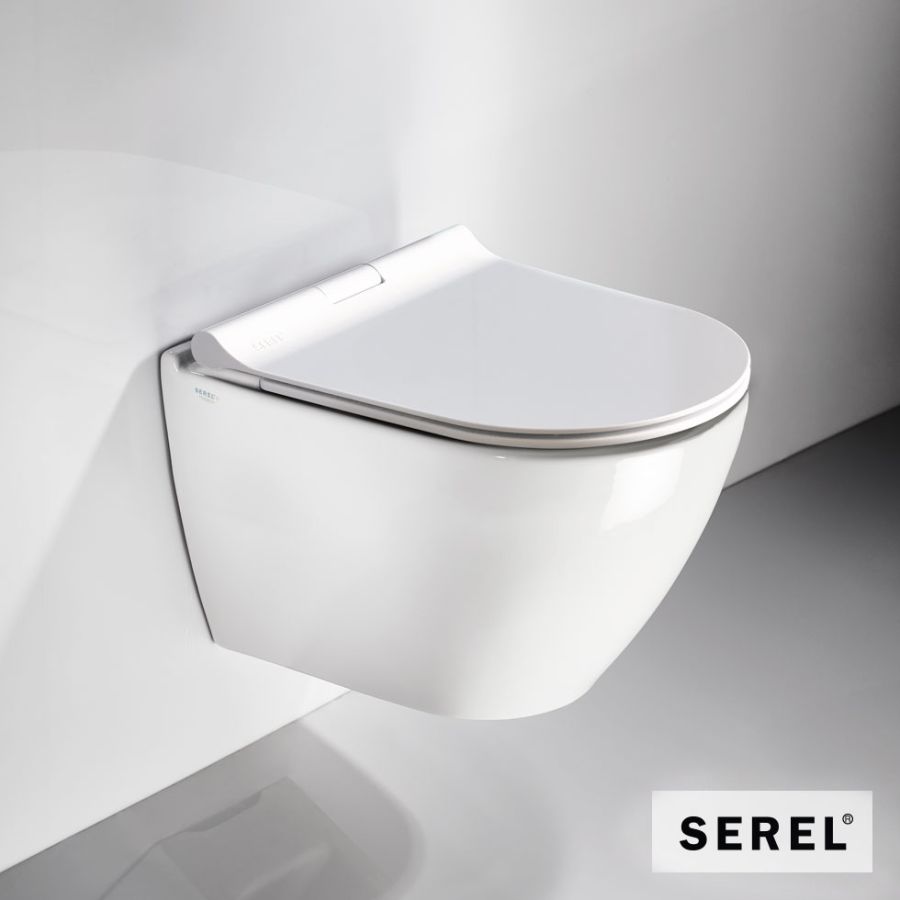 Λεκάνη Κρεμαστή Rimless SMART36/48,5 , κάλυμμα Slim Soft Close 9001SC, Serel White SM3600SC-300