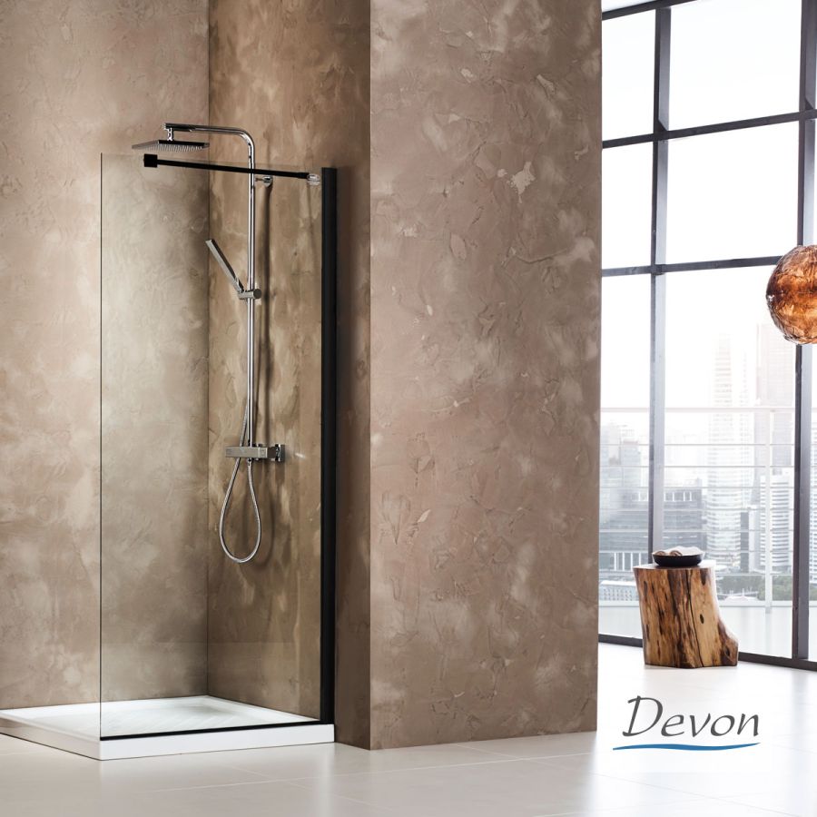 Διαχωριστικό κρύσταλλο ντουζιέρας Walk-in 100 ρυθμιζόμενo από 97 έως 99εκ. ύψους 185, Devon Clean Glass Black Matt WD100C-400