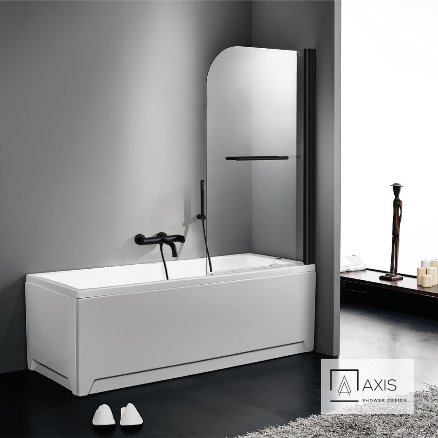 Διαχωριστικό μονόπτυχο μπανιέρας 85 εκ. ύψους 140εκ. με Πετσετοκρεμάστρα, AXIS Clear Black Matt XG850T-400