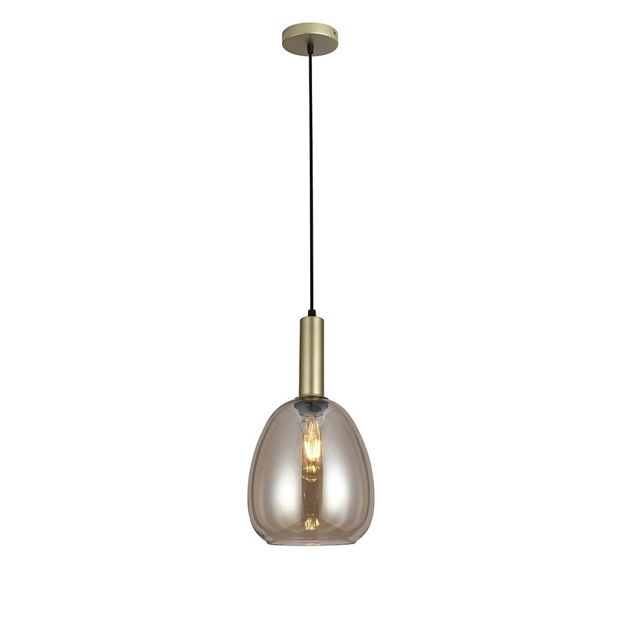 Φωτιστικό Κρεμαστό Μονόφωτο 20xH120cm Μέταλλο Χρυσό Ματ, Χειροποίητο Μελί Γυαλί Sun Light ZARON-H-CH