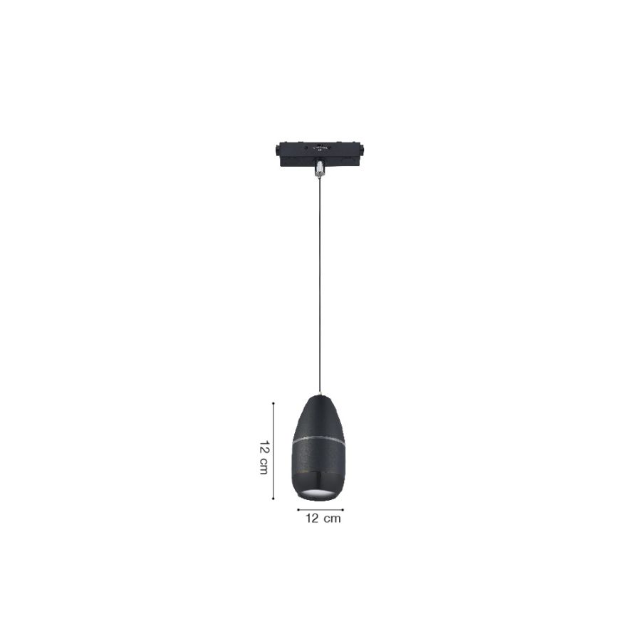 Κρεμαστό Φωτιστικό LED 5W 3CCT για Ultra-Thin μαγνητική ράγα σε μαύρη απόχρωση D:9Χ12cm TMU0220-Black