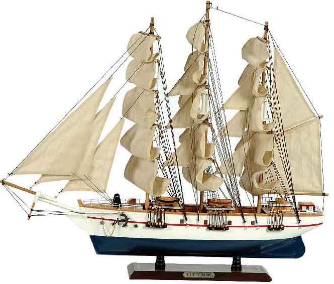 Ξύλινο Παραδοσιακό Καράβι 50 x 10 x 45 (H) cm, Χρώμα Λευκό - Μπλέ Lianos 31110