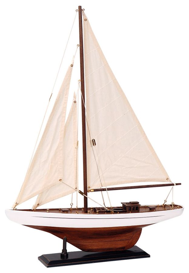 Ξύλινο Παραδοσιακό Καράβι 42 x 8 x 56(h)cm,Χρώμα Λευκό - Μπλέ Lianos 50190319