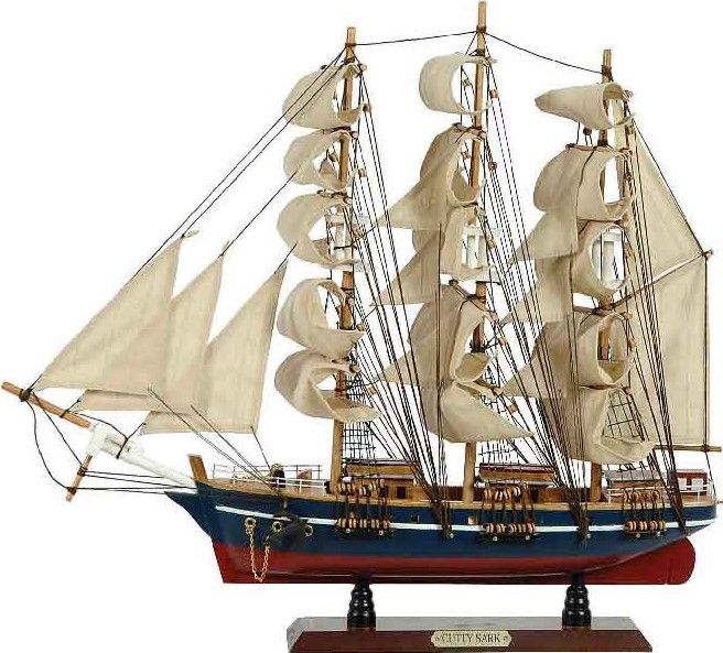 Ξύλινο Παραδοσιακό Καράβι 70 x 13 x 60 (H) cm, Χρώμα Μπλέ-Κόκκινο Lianos 31112