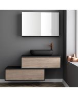 Κρεμαστό Έπιπλο Μπάνιου 150x45x60cm Λευκή Ματ Επικάλυψη & Βάση με Συρτάρια Μελαμίνης (χωρίς καθρέπτη και νιπτήρα) Orabella Drawer Asymmetrical 100 F70216-70216