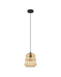 Φωτιστικό Κρεμαστό D24xH150cm 1xE27 Μαύρο-Πλέγμα Ξύλο Φυσικό Eglo Montezuelo 390152