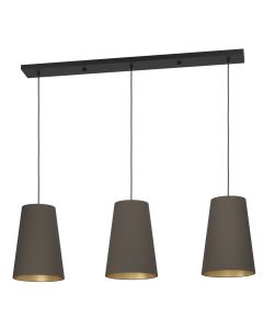 Φωτιστικό Κρεμαστό Τρίφωτη Ράγα L129xH150cm 3xE27 Ύφασμα Καπουτσίνο Eglo Petrosa Eglo 390196