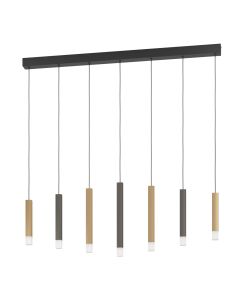 Φωτιστικό Κρεμαστό Ρυθμιζόμενο Ράγα L108xH150cm LED 3000K Μαύρο-Γκρι-Καφέ Γυαλί Σατινέ Eglo Estanterios 39906