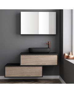 Κρεμαστό Έπιπλο Μπάνιου 150x45x60cm Λευκή Ματ Επικάλυψη & Βάση με Συρτάρια Μελαμίνης (χωρίς καθρέπτη και νιπτήρα) Orabella Drawer Asymmetrical 100 F70216-70216