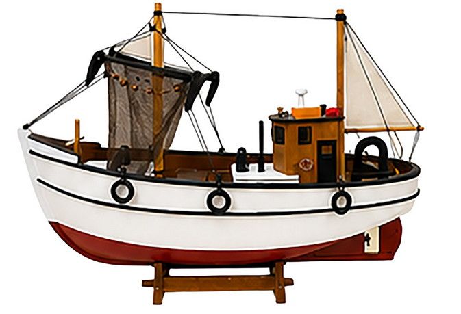 Ξύλινο Παραδοσιακό Καράβι 65 x 19 x 50(h)cm,Χρώμα Λευκό - Κόκκινο Lianos 31125