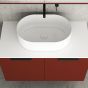 Orabella Solid Surface 90 με δύο Πόρτες και δύο Συρτάρια - Κρεμαστό Έπιπλο Μπάνιου για επικαθήμενο νιπτήρα και καθρέπτης ντουλάπι σε αποχρώσεις ξύλου με χρωμέ γραμμικά πόμολα F70244-70245,70106,W-90