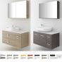 Orabella Solid Surface 100 με τέσσερα Συρτάρια - Κρεμαστό Έπιπλο Μπάνιου για επικαθήμενο νιπτήρα και καθρέπτης ντουλάπι σε αποχρώσεις ξύλου με χρωμέ γραμμικά πόμολα F60176-70162,70107,W-100