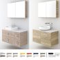 Orabella Solid Surface 100 με τέσσερα Συρτάρια - Κρεμαστό Έπιπλο Μπάνιου για επικαθήμενο νιπτήρα και καθρέπτης ντουλάπι σε αποχρώσεις ξύλου με χρωμέ γραμμικά πόμολα F60176-70162,70107,W-100