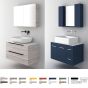Orabella Solid Surface 90 με δύο Πόρτες και δύο Συρτάρια - Κρεμαστό Έπιπλο Μπάνιου για επικαθήμενο νιπτήρα και καθρέπτης ντουλάπι σε αποχρώσεις ξύλου με χρωμέ γραμμικά πόμολα F70244-70245,70106,W-90