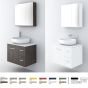 Orabella Solid Surface 70 με δύο Πόρτες - Κρεμαστό Έπιπλο Μπάνιου για επικαθήμενο νιπτήρα και καθρέπτης ντουλάπι σε αποχρώσεις ξύλου με χρωμέ γραμμικά πόμολα F60175-70157,70103,W-70