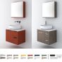 Orabella Solid Surface 70 με δύο Πόρτες - Κρεμαστό Έπιπλο Μπάνιου για επικαθήμενο νιπτήρα και καθρέπτης ντουλάπι σε αποχρώσεις ξύλου με χρωμέ γραμμικά πόμολα F60175-70157,70103,W-70