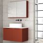 Orabella Solid Surface 90 με δύο Συρτάρια - Κρεμαστό Έπιπλο Μπάνιου για επικαθήμενο νιπτήρα και καθρέπτης ντουλάπι σε αποχρώσεις ξύλου με χρωμέ γραμμικά πόμολα F70244-70246,70106,W-90