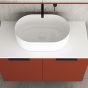 Orabella Solid Surface 90 με δύο Πόρτες και δύο Συρτάρια - Κρεμαστό Έπιπλο Μπάνιου για επικαθήμενο νιπτήρα και καθρέπτης ντουλάπι σε αποχρώσεις ξύλου με χρωμέ γραμμικά πόμολα F70244-70245,70106,W-90