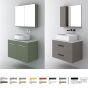 Orabella Solid Surface 80 με δύο Συρτάρια - Κρεμαστό Έπιπλο Μπάνιου για επικαθήμενο νιπτήρα και καθρέπτης ντουλάπι σε αποχρώσεις ξύλου με χρωμέ γραμμικά πόμολα F70242-70243,70105,W-80
