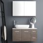 Orabella Solid Surface 100 με δύο Πόρτες - Κρεμαστό Έπιπλο Μπάνιου για επικαθήμενο νιπτήρα και καθρέπτης ντουλάπι σε αποχρώσεις ξύλου με χρωμέ γραμμικά πόμολα F60176-70160,70107,W-100