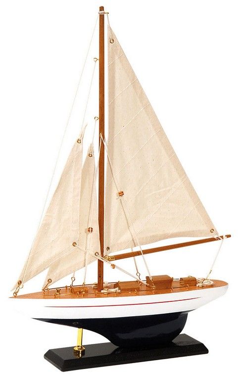 Ξύλινο Παραδοσιακό Καράβι 30 x 6,5 z 43(h)cm,Χρώμα Λευκό - Καφέ Lianos 50190315