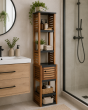Έπιπλο MDF/Ακακία με 1 Ντουλαπάκι και 5 Ράφια Αποθήκευσης Γκρι/Καφέ 38.5x30x170cm MRShome  DS-1178000