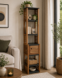 Έπιπλο MDF/Ακακία με 1 Ντουλαπάκι και 5 Ράφια Αποθήκευσης Γκρι/Καφέ 38.5x30x170cm MRShome  DS-1178000