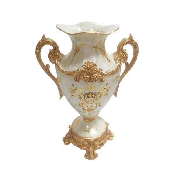 ΒΑΖΟ ΠΟΛΥΡΕΖΙΝ ΛΕΥΚΟ - ΧΡΥΣΟ 25.5x17x36cm Eurolamp 819-02095