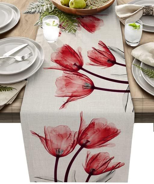 Υφασμάτινο Ράνερ Τραπεζιού 33x178cm Κόκκινες Τουλίπες Etoile MB-1810C