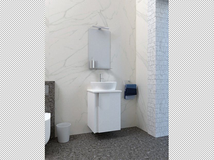 Σετ Έπιπλο Μπάνιου Βάση Π65*Υ60*Β43 εκ.MDF Λάκα Λευκή-Πάγκος με Νιπτήρα-Καθρέπτης-Φωτιστικό Savvopoulos Luxury Amazon 007