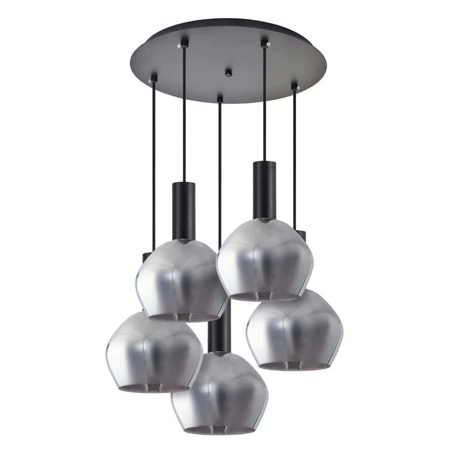 SE21-BL-4-5BL-GL2 ADEPT TUBE Black Pendant Smoked Glass+ HOMELIGHTING 77-8495