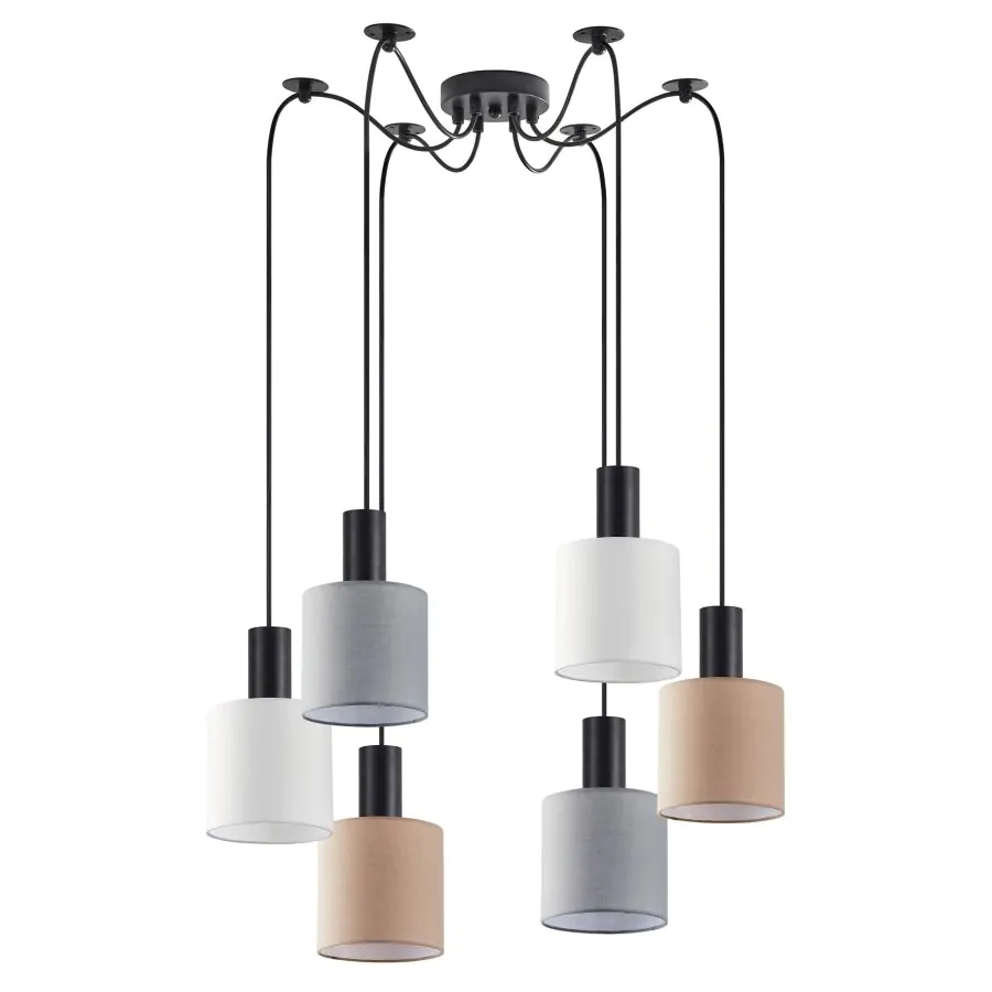 SE21-BL-4-BL6-SH12 ADEPT FLEX Black Pendant White, Grey, Brown Fabric Shade+ HOMELIGHTING 77-8918